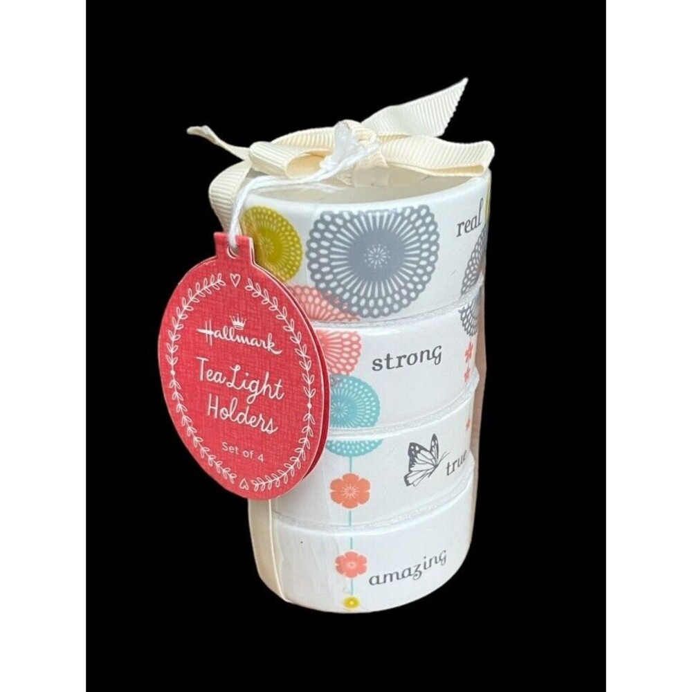 Hallmark Tea Light Holders Set of 4 Ceramic Candles Real Strong True Amazing